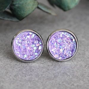 Druzy Earrings, Purple Stud Earrings
